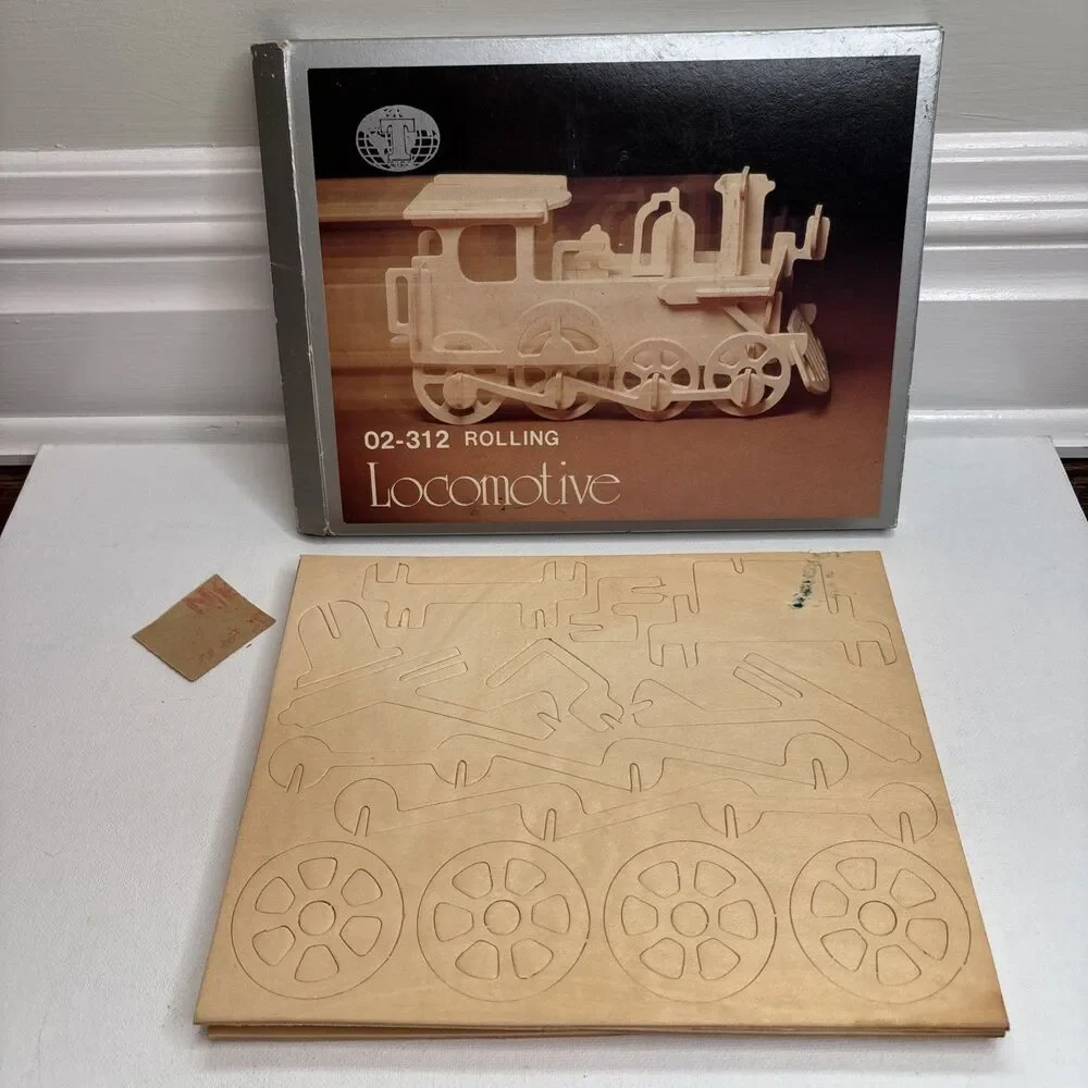 Vintage 02-312 Rolling Locomotive Wooden Model Kit NEW Unassembled NOS